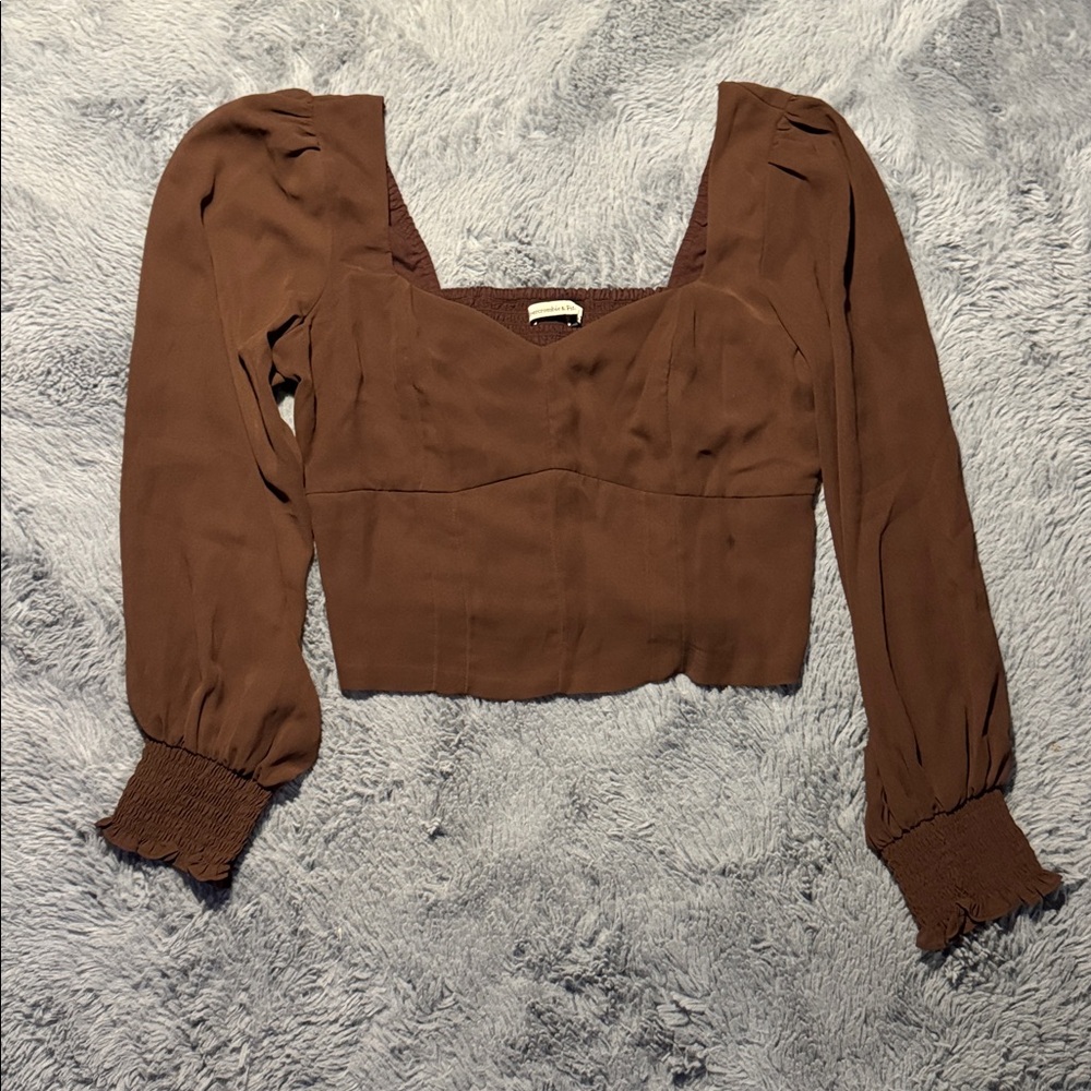 Abercrombie & Fitch Milkmaid Cottage Crop Top Women's Size L Puff Long Sleeve